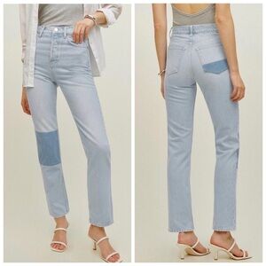 Reformation Cynthia High Rise Straight Jeans with Patch in Tahoe